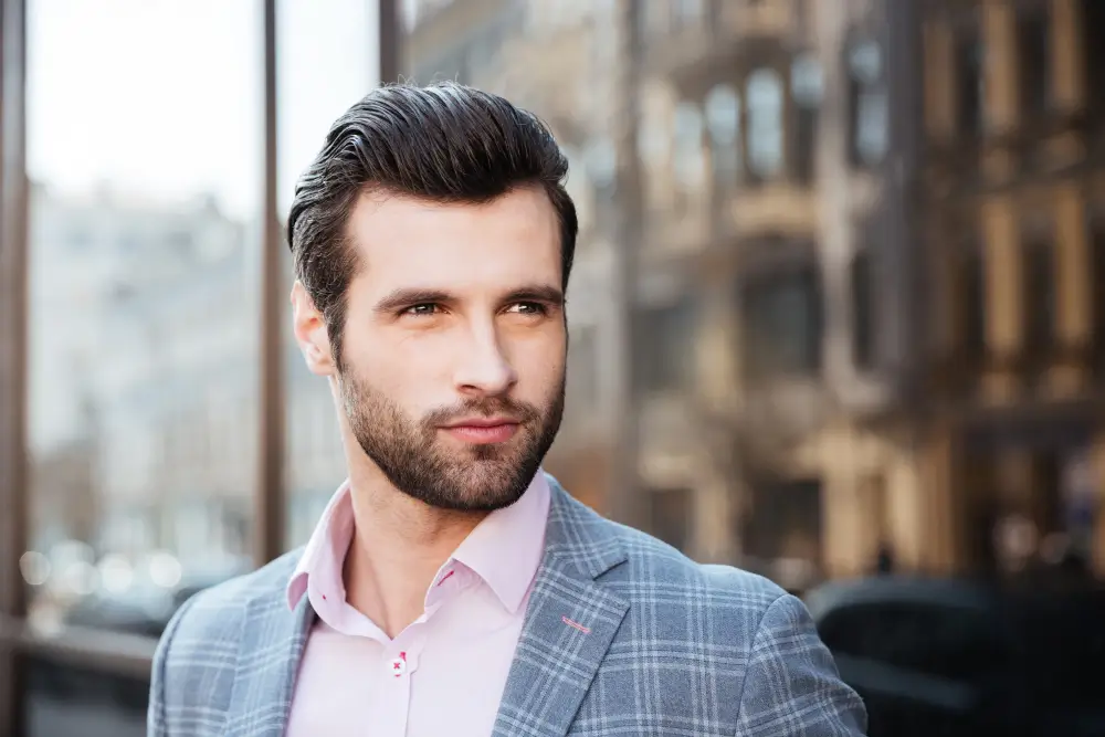 Confident man in blazer symbolizing modern men's wellness and success.-Men's Health Coaching & Fitness Training