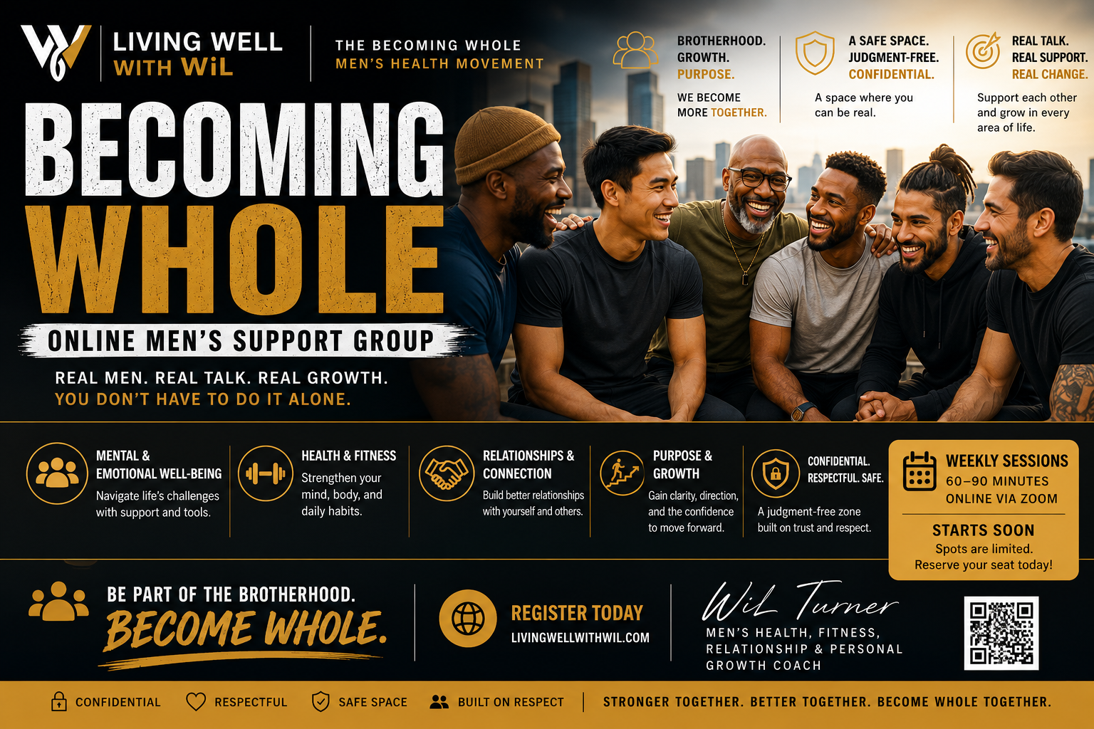 Men's support group promoting health and connection.